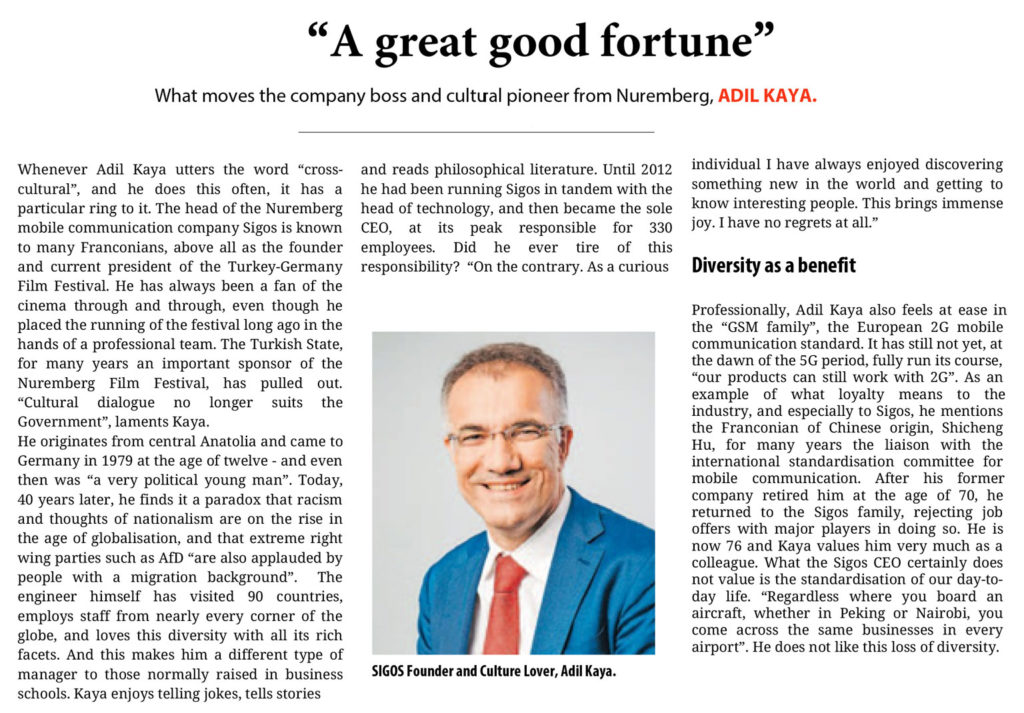 Nürnberger Nachrichten, Adil Kaya: "A great good fortune"